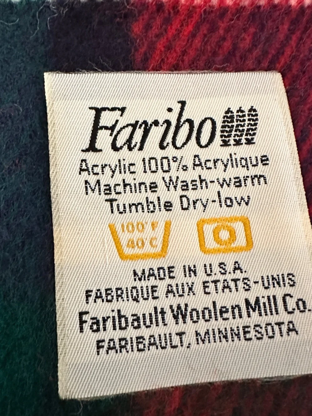 Vintage Faribo Pak-a-Robe 100% Acrylic Red Plaid Throw Blanket 50x 60 New